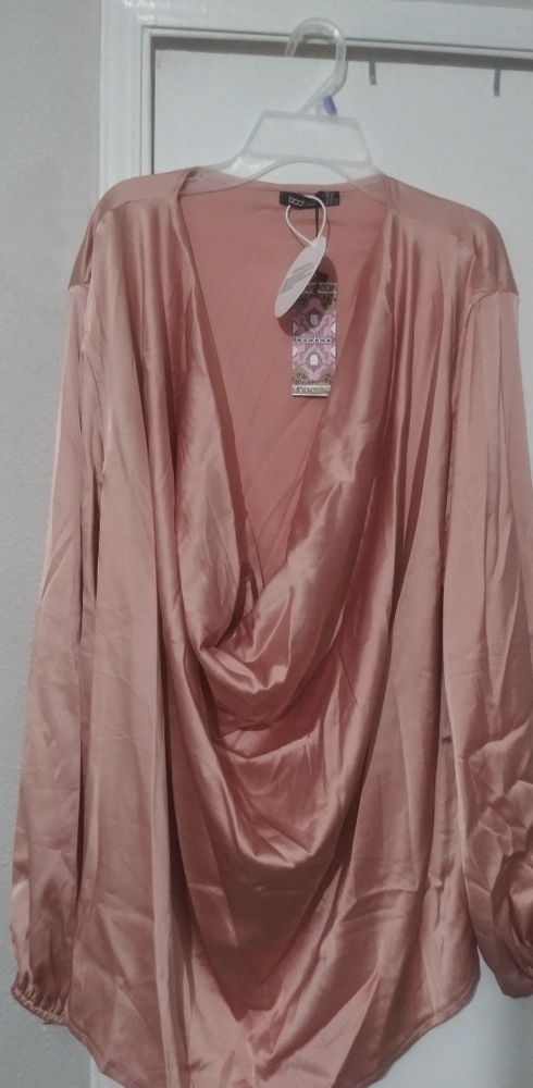 Plus satin long sleeve blouse